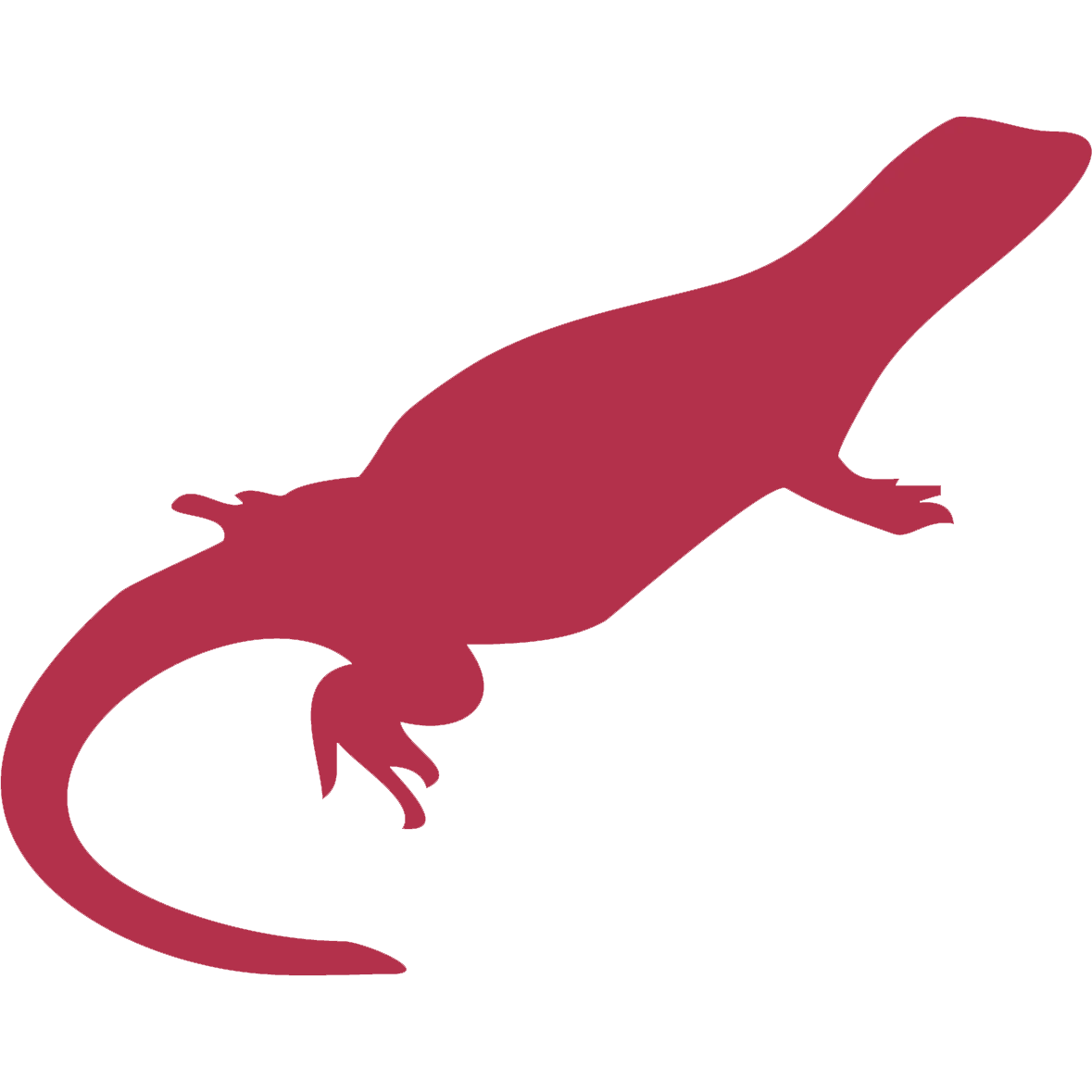 Silhouette of a maroon-colored lizard.